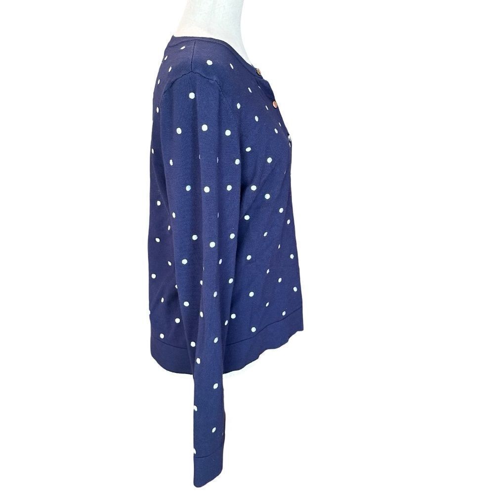 Charter Club Long Sleeve Button Up Polka Dot Cardigan Navy Blue/White Size Large - Picture 6 of 11